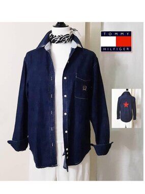 TOMMY HILFIGER Blue Denim Cotton Shirt Jean Jacket L-Sleeve Collar Button Down